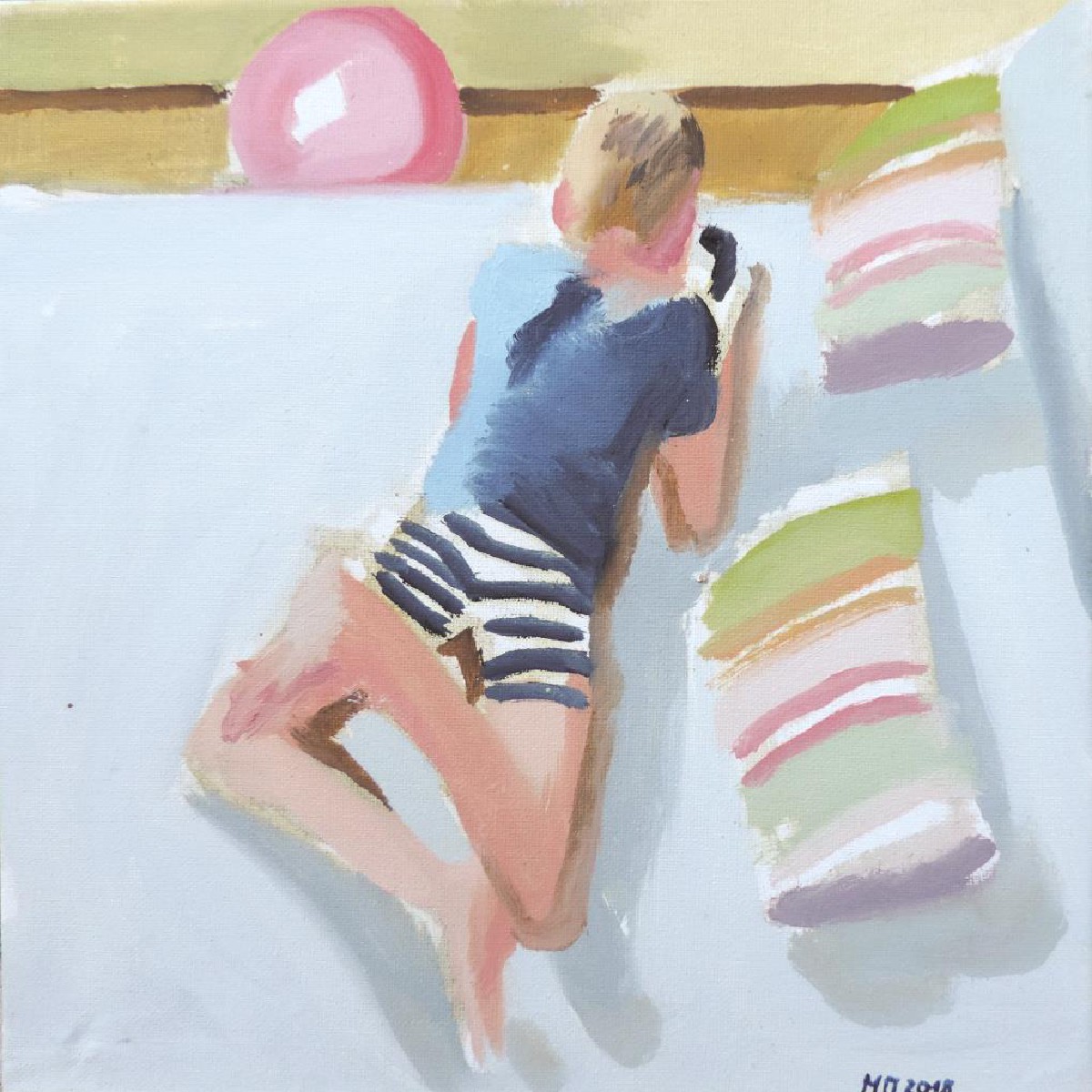 boy with Phone 2018 oil on canvas 30x30cm