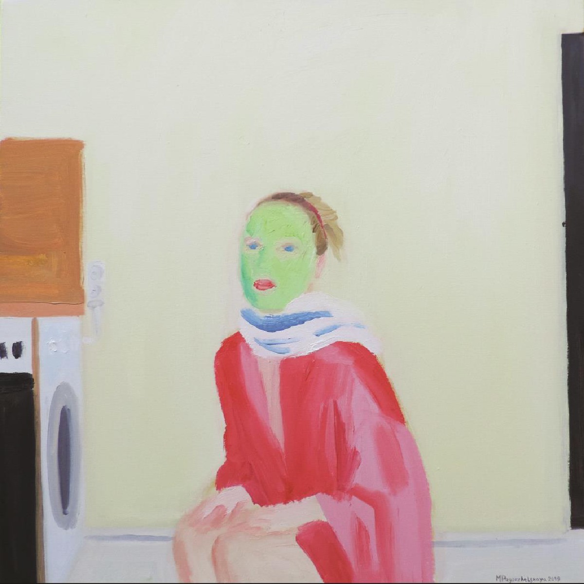 morning green mask 2019 oil on canvas 70x70cm