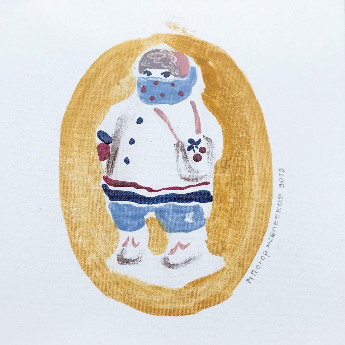 Winter kid,30x30cm,mixed media(nail polish,eye shadow,oil on canvas), 2021