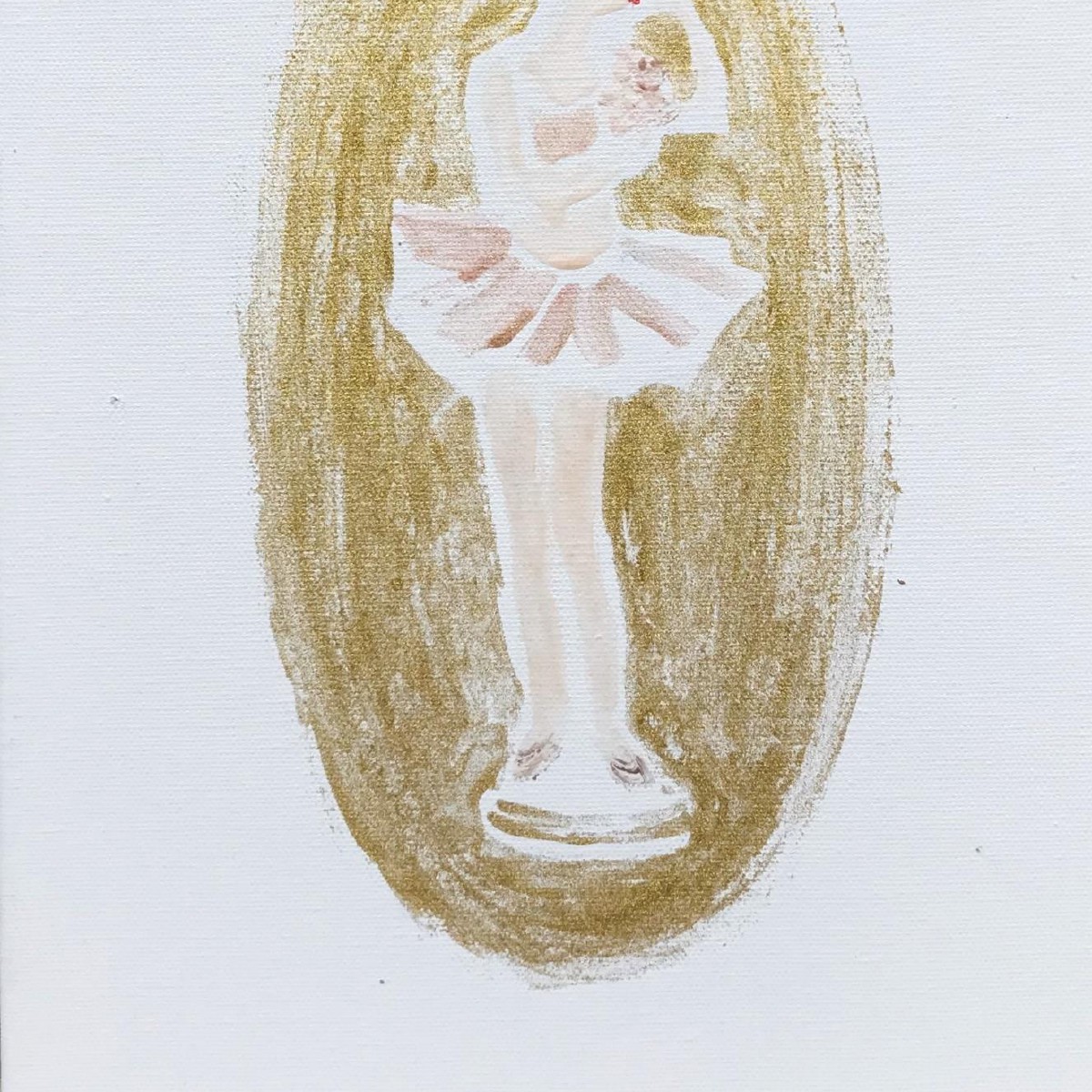 Young ballerina with golden background,40x30cm, mixed media(nail polish,eye shadow,oil on canvas), 2021