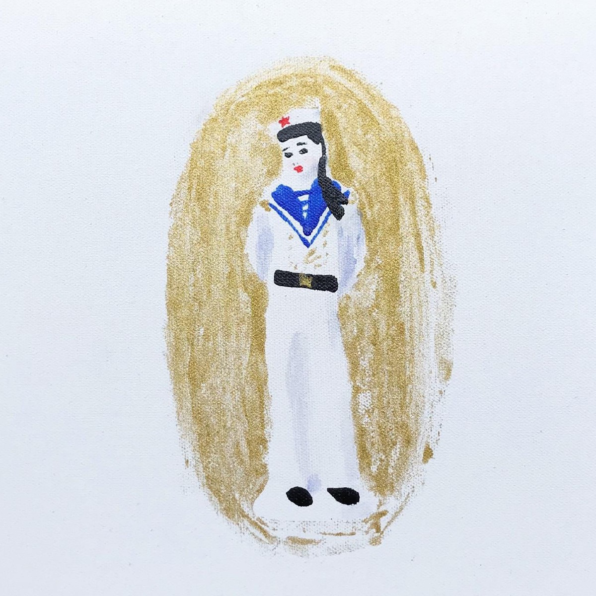 Young sailor,30x30cm,mixed media(nail polish,eye shadow,oil on canvas), 2021
