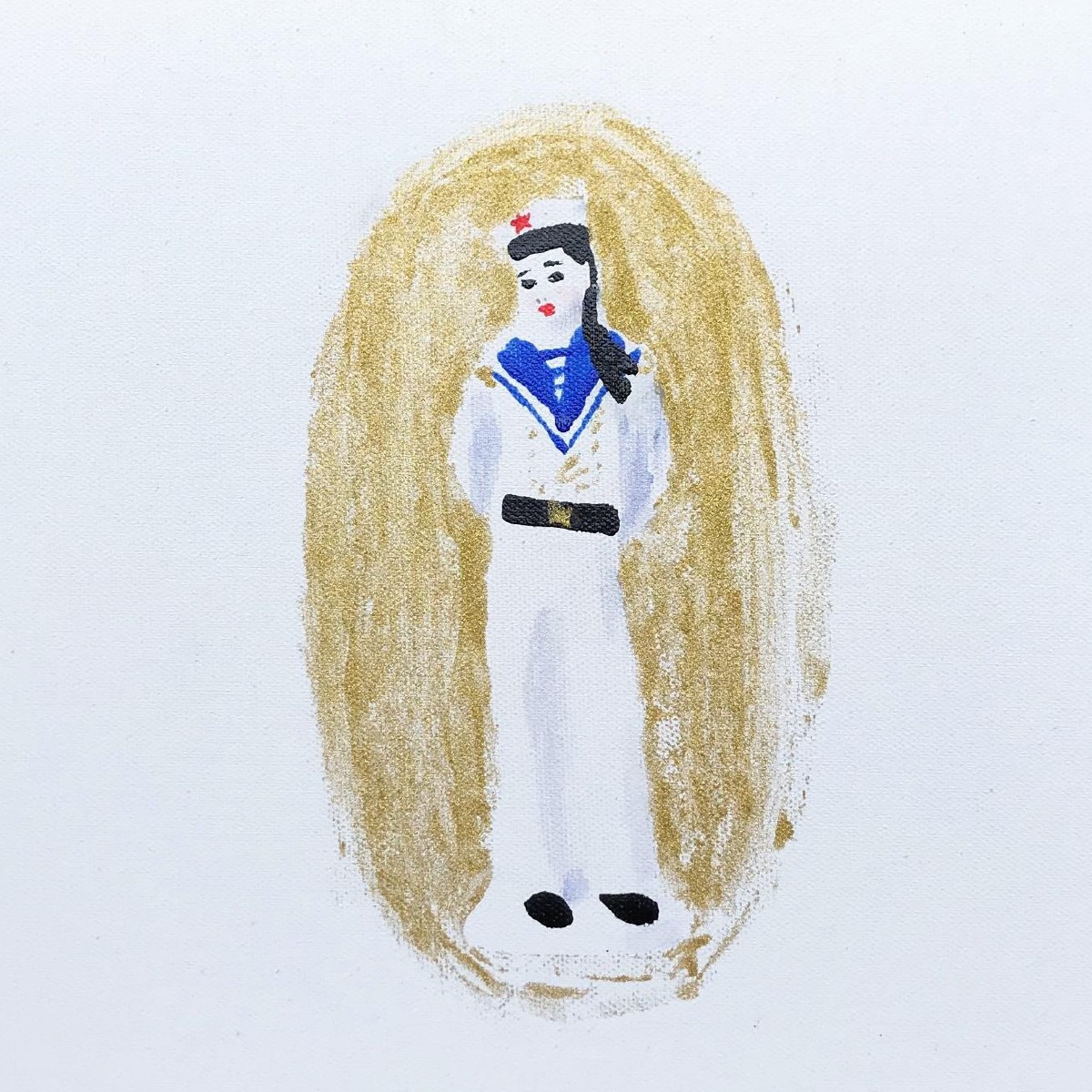 Young sailor,30x30cm,mixed media(nail polish,eye shadow,oil on canvas), 2021
