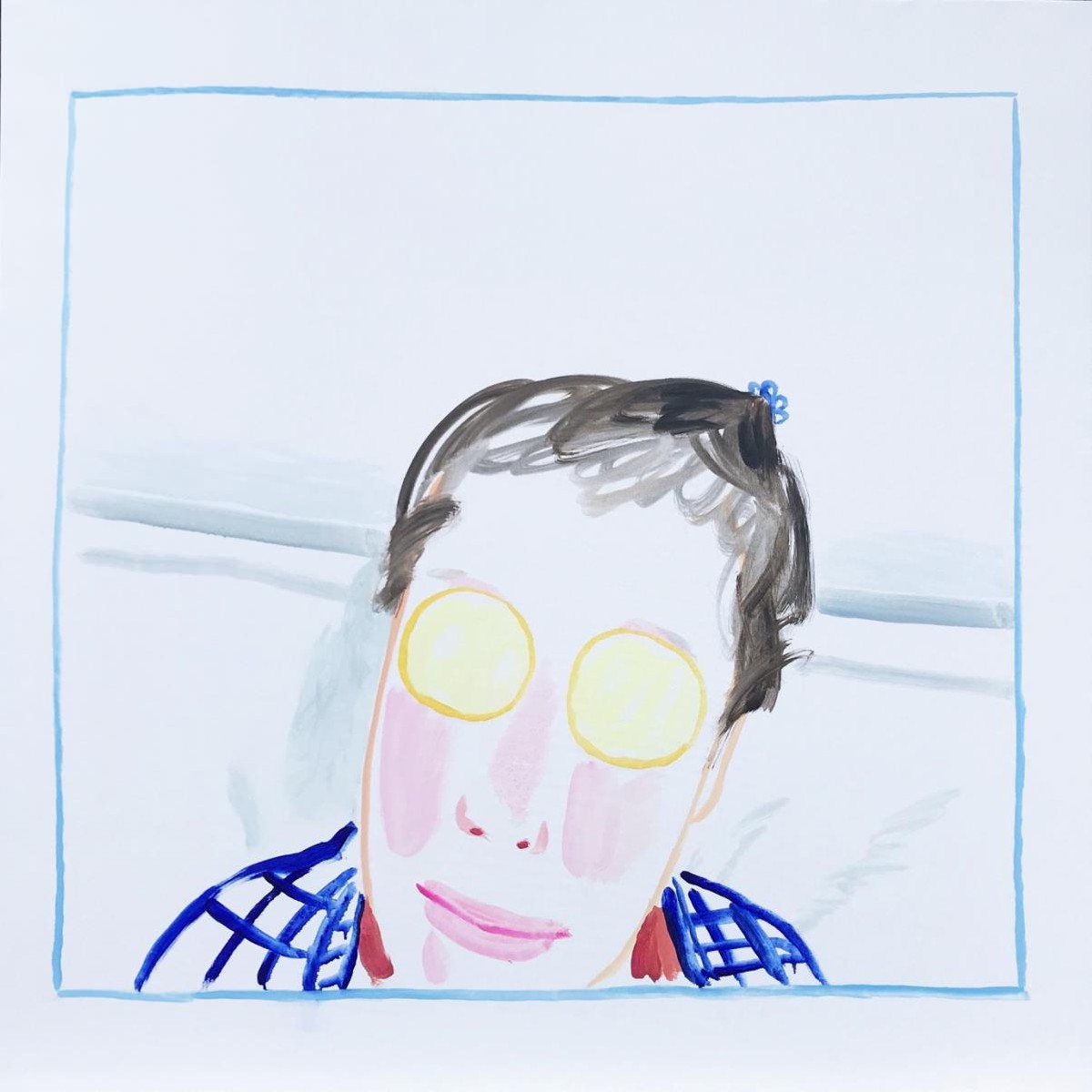 Girl with calming tea cotton pads,100x100cm,oil on canvas, 2021