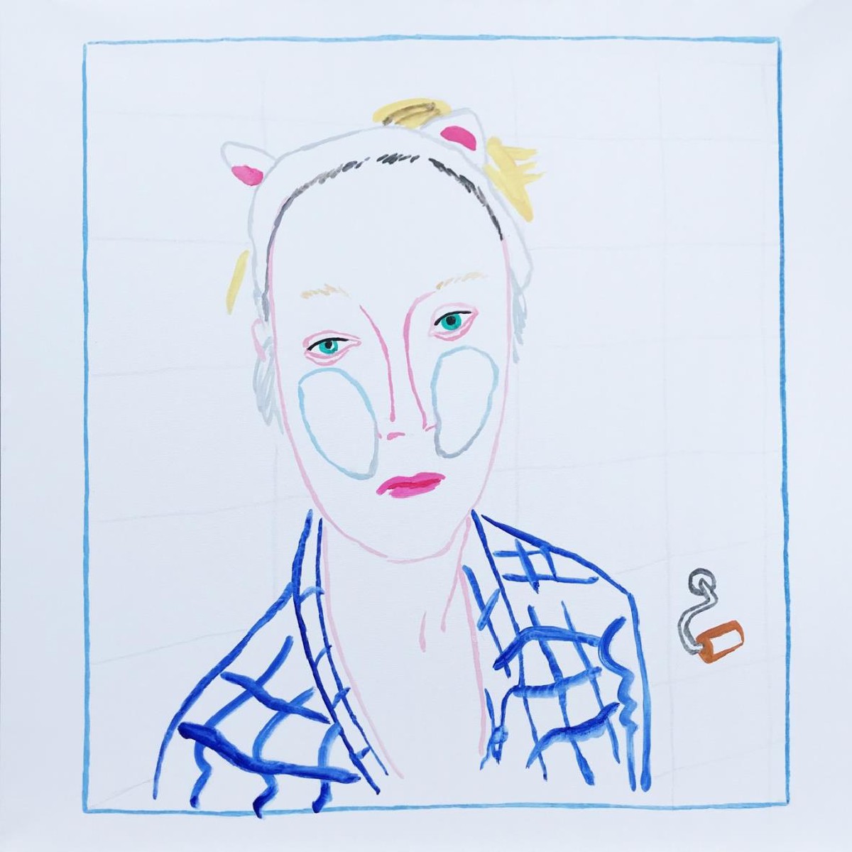 Girl with cotton pads and finished roll of toilet paper,100x100cm,oil on canvas, 2021