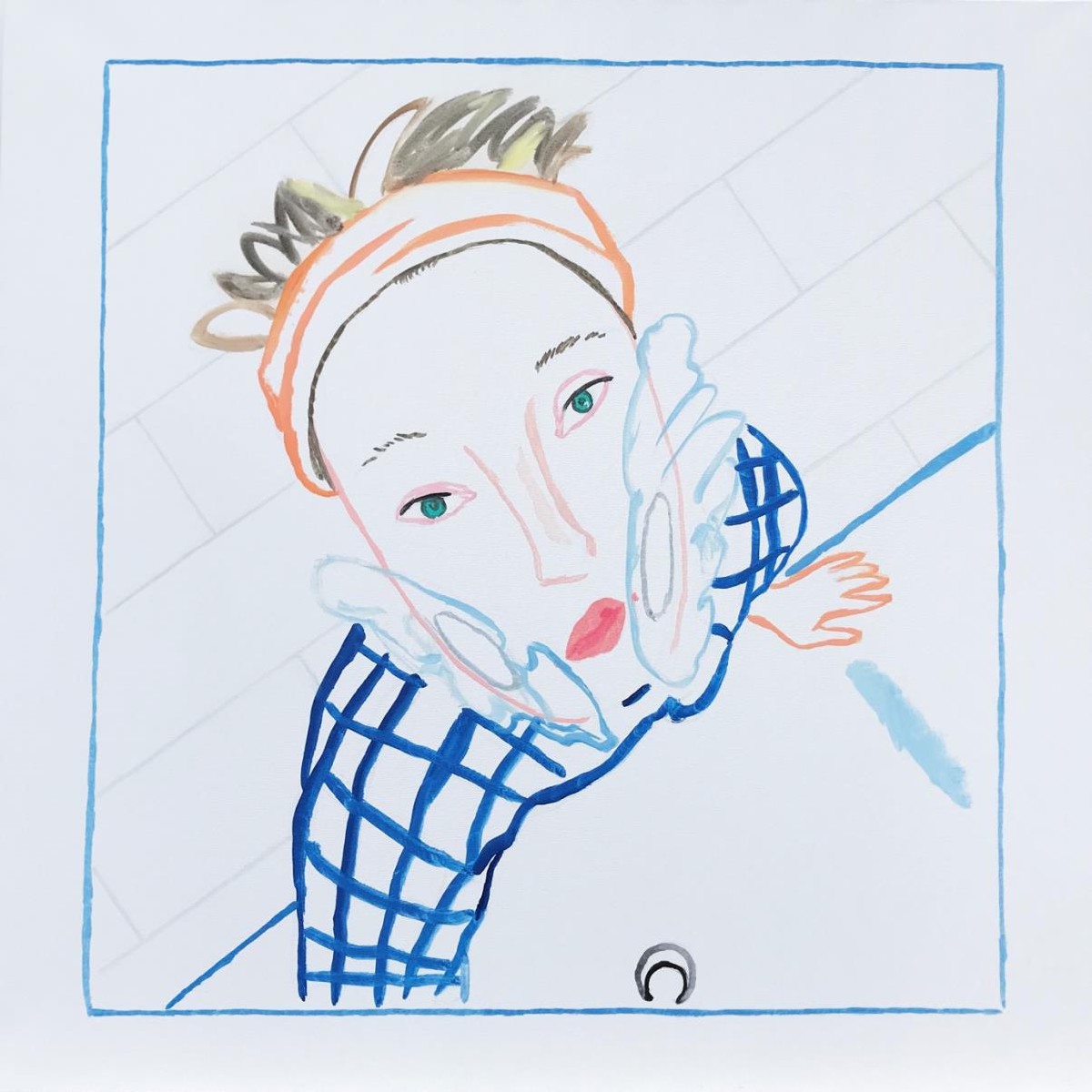 Girl with cotton pads under the cellophane compress,100x100cm,oil on canvas, 2021