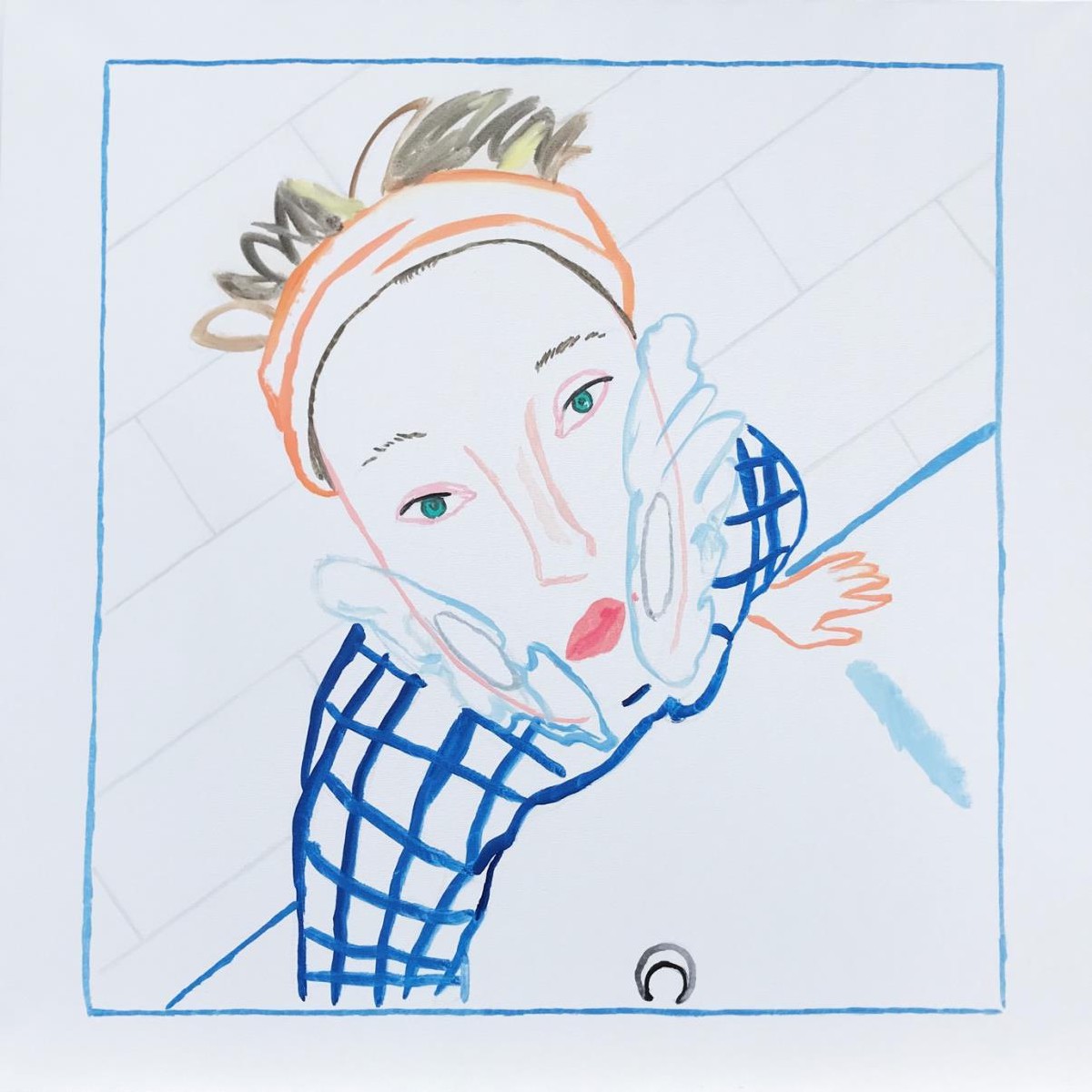 Girl with cotton pads under the cellophane compress,100x100cm,oil on canvas, 2021