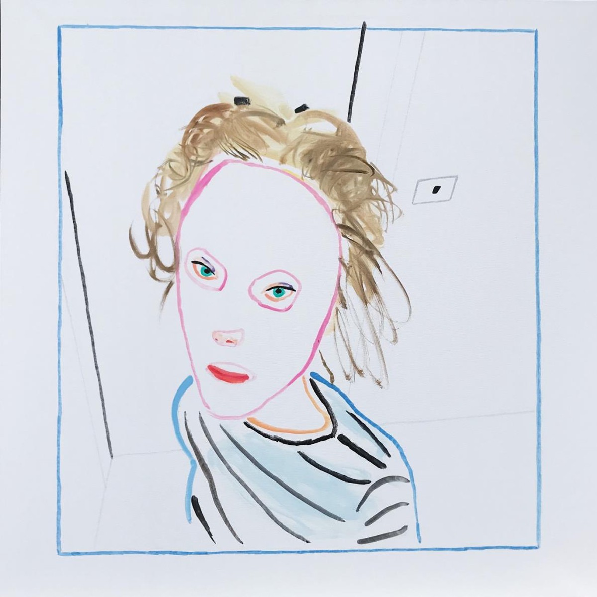 Girl with pink clay evening mask,100x100cm,oil on canvas, 2021