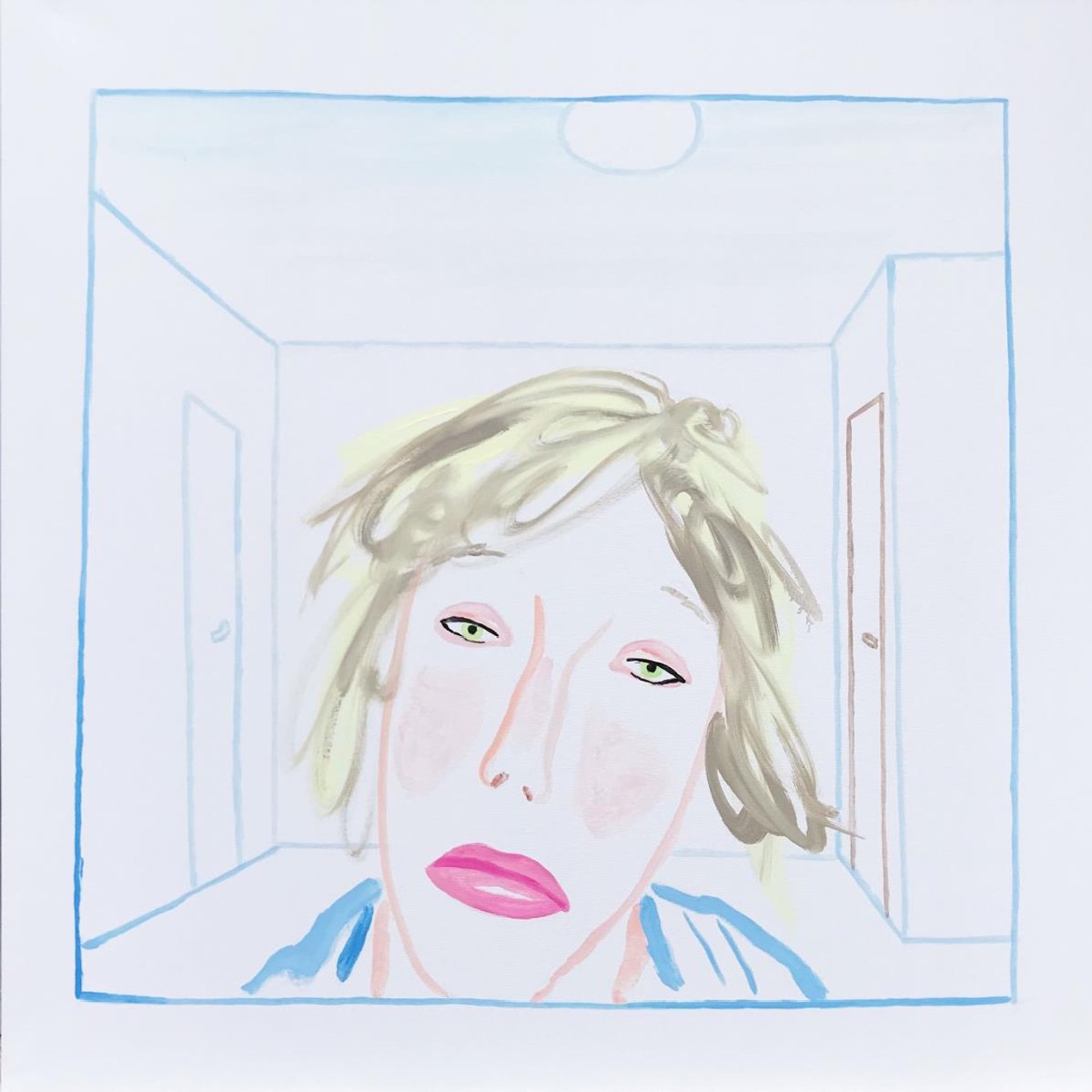 Sleepy girl in the morning,100x100cm,oil on canvas, 2021