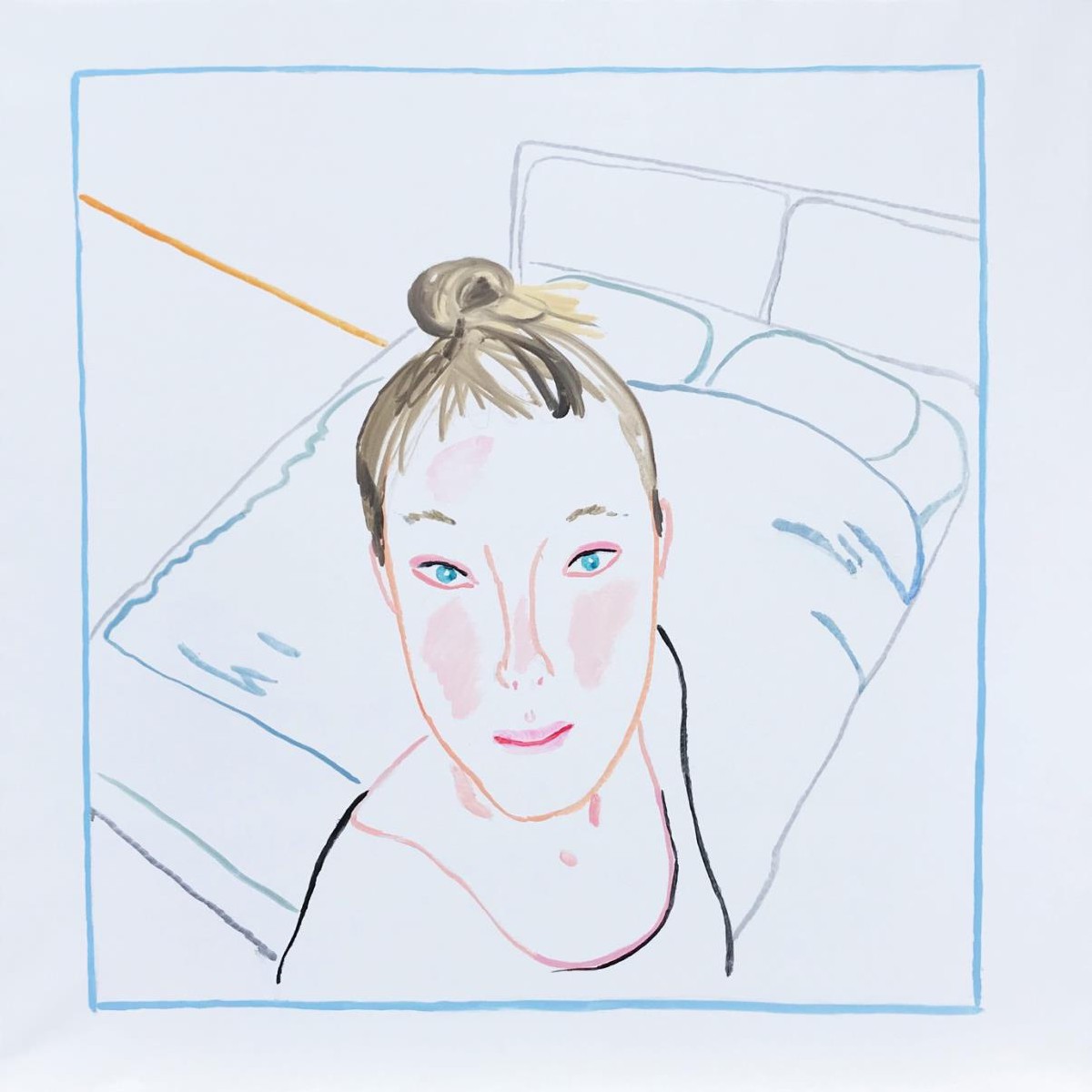 Sports girl in front of her bed,100x100cm,oil on canvas, 2021