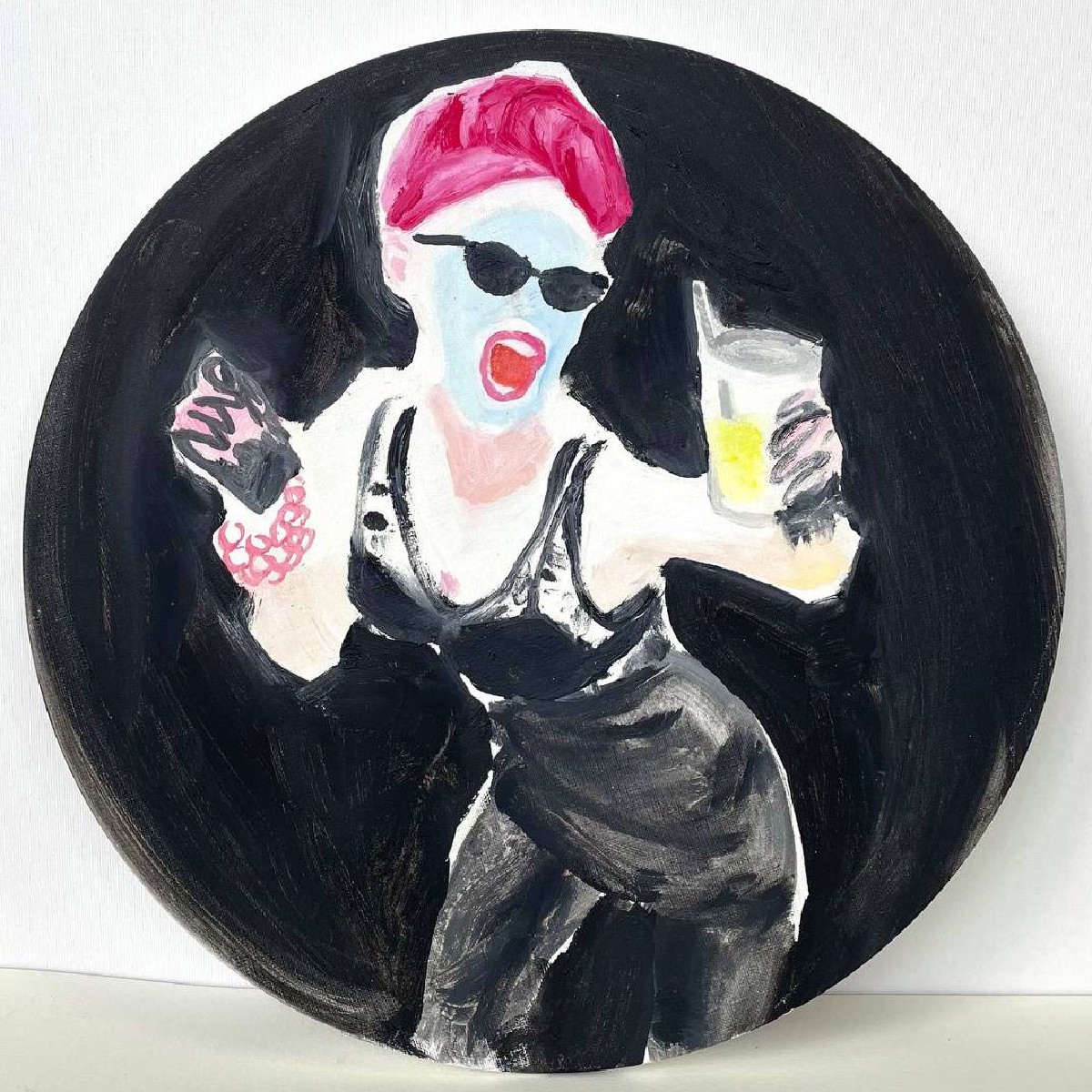 Night 4,masks on,D40cm,oil on canvas,2023