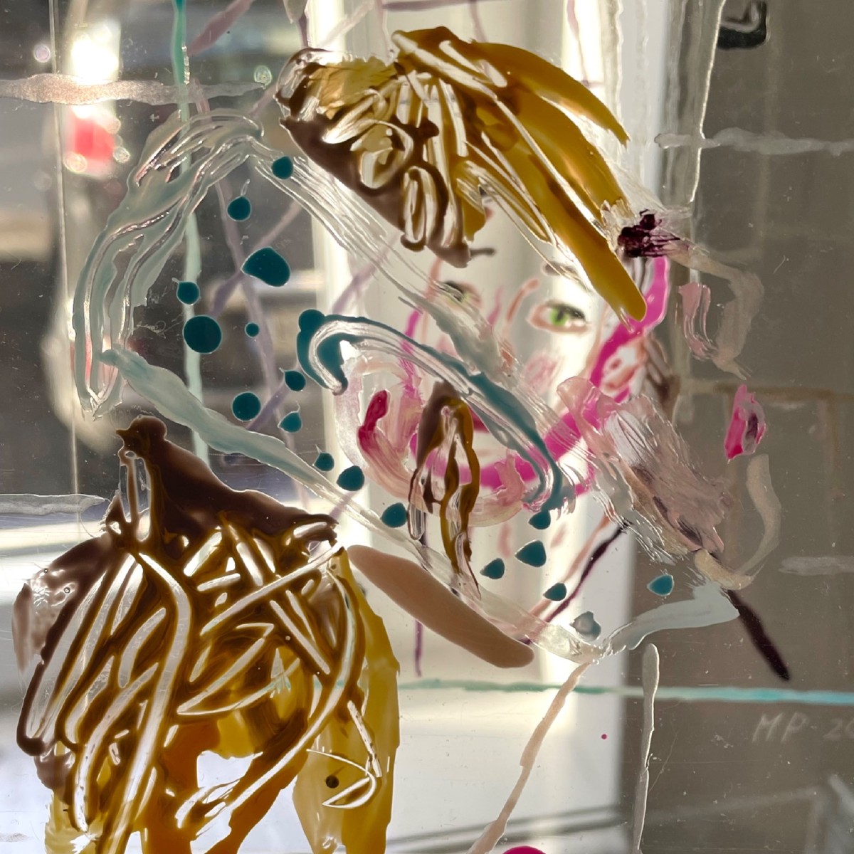 Transparent Premonitions1 bathers,nail polish on plexiglass panel,5 pieces 24x18 cm each,202