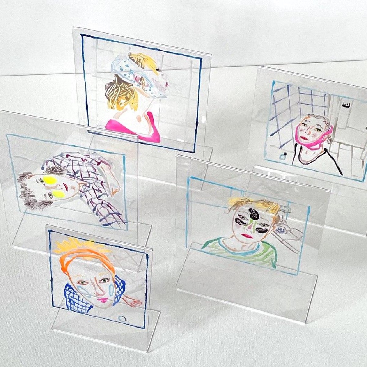 Transparent Premonitions5 bathers,nail polish on plexiglass panel,5 pieces 24x18 cm each,202