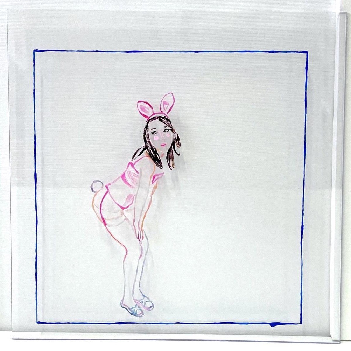 vague hints glam rabbit,nail polish on plexiglass panel,50x50 cm,2024